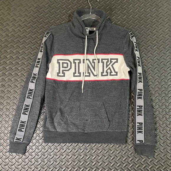 PINK Victoria's Secret Sweaters - Vintage Victoria Secret Y2K Pink Gray Fleece Cowl Neck Pullover Sweater Women XS